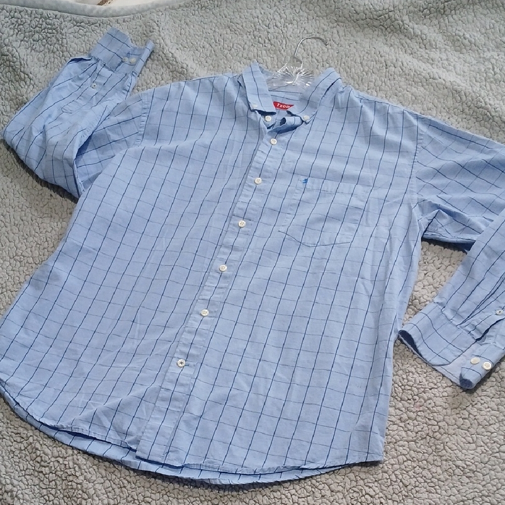 Izod Blue Plaid Casual Button Down Shirt